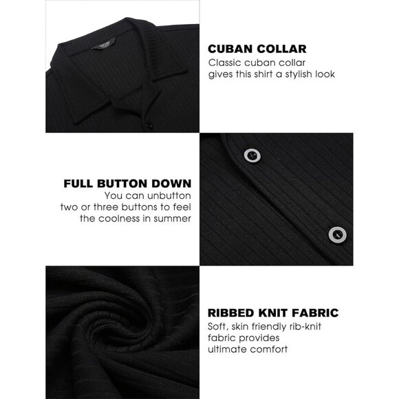 Mens Knit Button Down Shirt Short Sleeve Button Up Shirt Summer Casual Beach Top - Picture 4 of 5